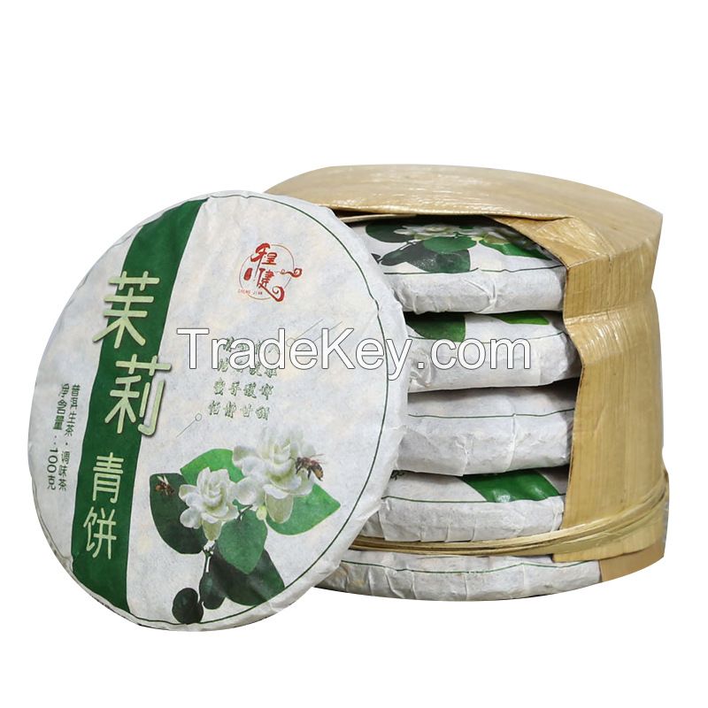 Wholesale Peace and Calming Jamine Blended with Raw Puerh Sheng Puer Herbal Flower Tea in Cake