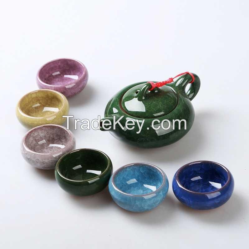 5ãWholesale Colorful Iced Crack Porcelain Tea Set 7/Pic Suit for Kung Fu Tea