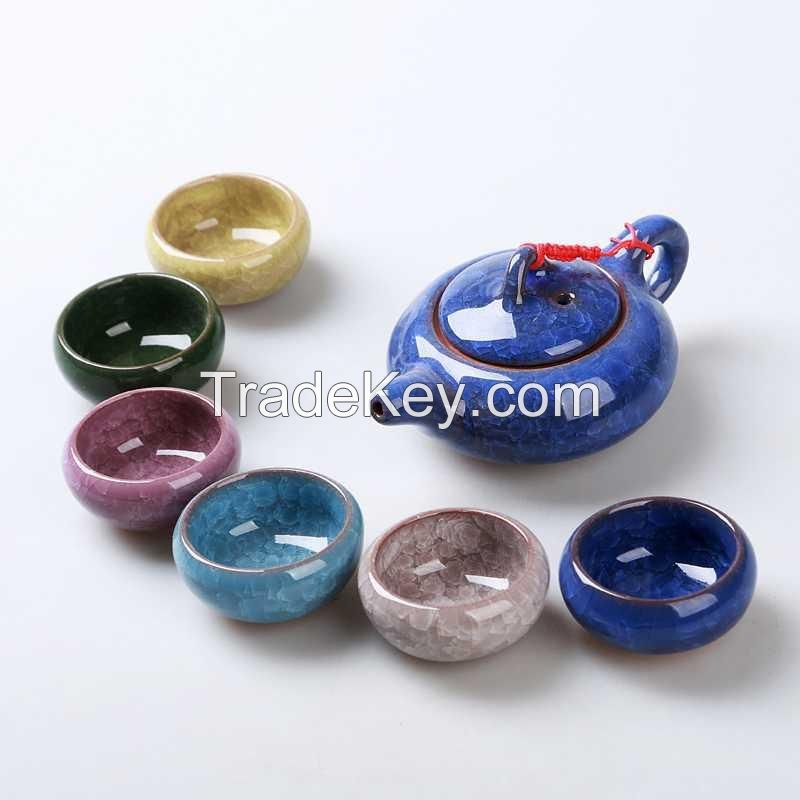 Wholesale Colorful Iced Crack Porcelain Tea Set 7/Pic Suit for Kung Fu Tea