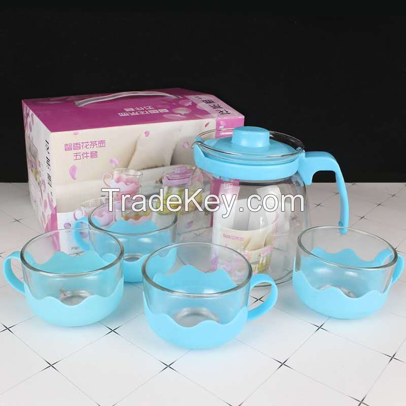 Wholesale Colorful 900ml without Filter Tea Pot with 4 Tea Cup Suit
