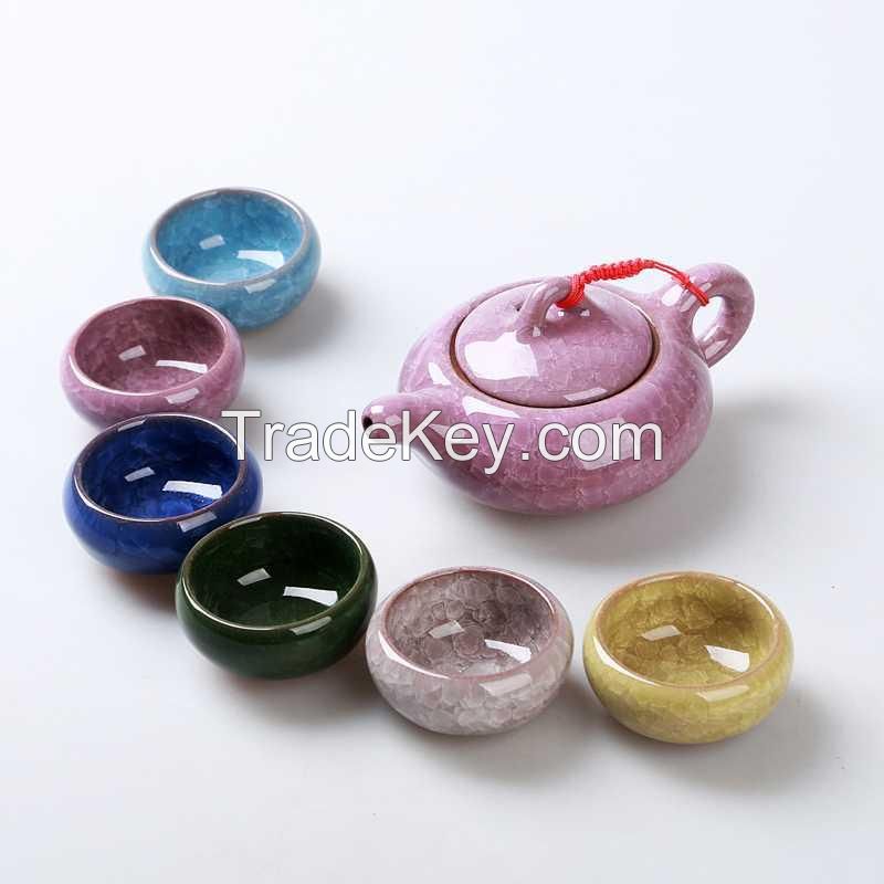 5     Wholesale Colorful Iced Crack Porcelain Tea Set 7/Pic Suit for Kung Fu Tea