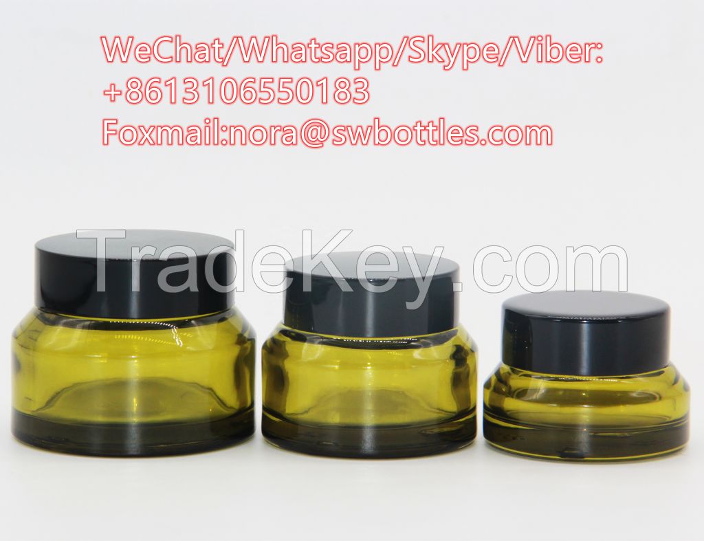 Wholesale inclined shoulder pickles green glass cosmetic bottles cream packaging glass bottles