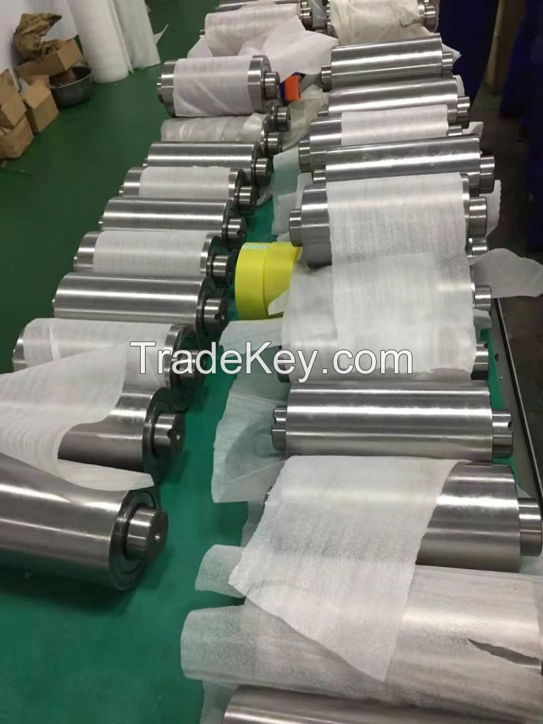 Backup rolls with pivot for steel plate cut to length line