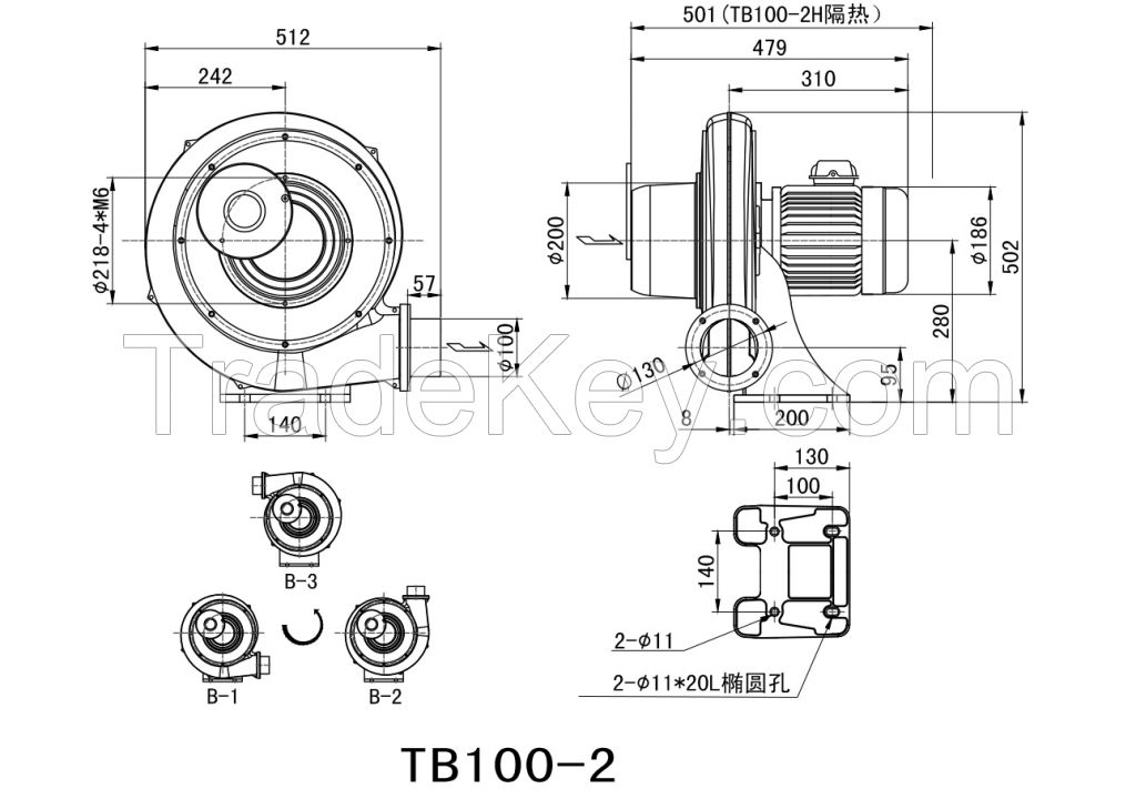1500W 9A Aluminumturbo-Pump Electric Air Blower with New Patent Housing (TB100-2)