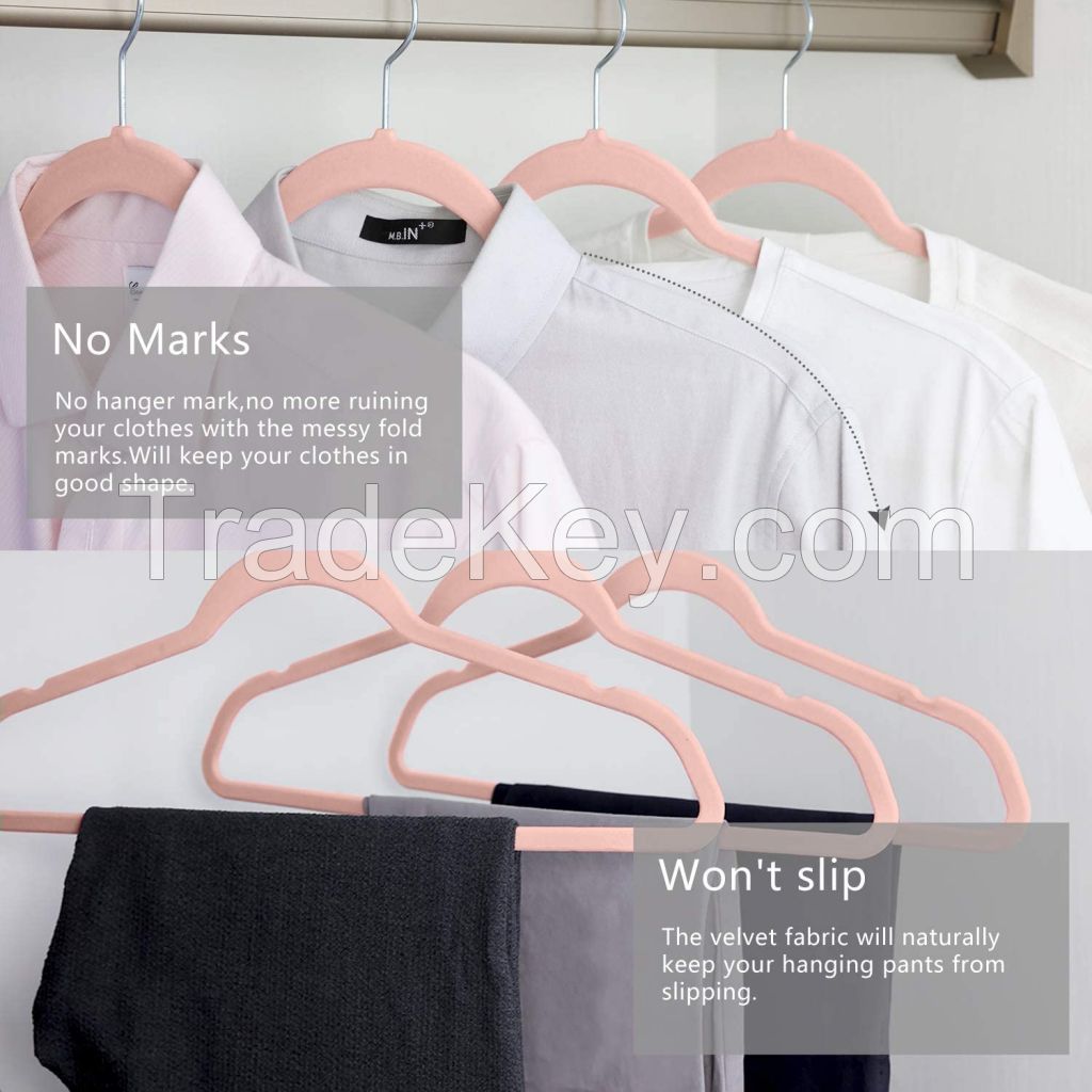 Durable good quality cheap factory made sturdy velvet hanger shirt hanger flocked clothes hanger