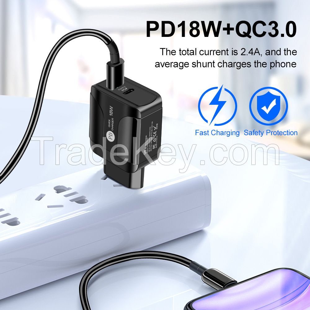 phone charger wholesale mobile phone travel portable fast wall usb qc 3.0 fast 18W pd charger EU Plug Type-C Adaptor