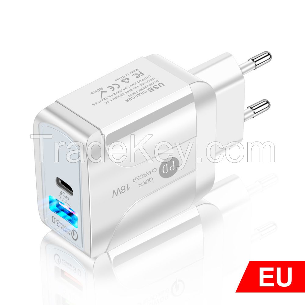 phone charger wholesale mobile phone travel portable fast wall usb qc 3.0 fast 18W pd charger EU Plug Type-C Adaptor