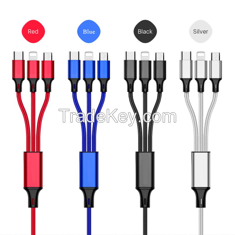 3 in 1 USB Cable Phone Charger Fast Charging Micro USB Type C Cable mi 8 Pin for Lightning Cord