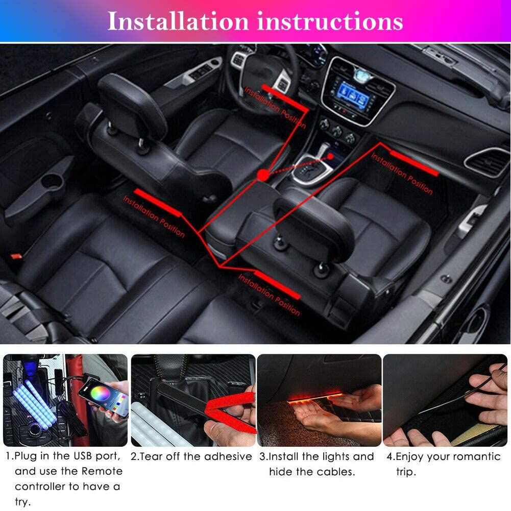  Car Led Lights Interior 4 Pcs 48 Led Strip Light For Car With USB Port APP Control For iPhone Android Smart Phone Infinite DIY Colors Music Microphone Control