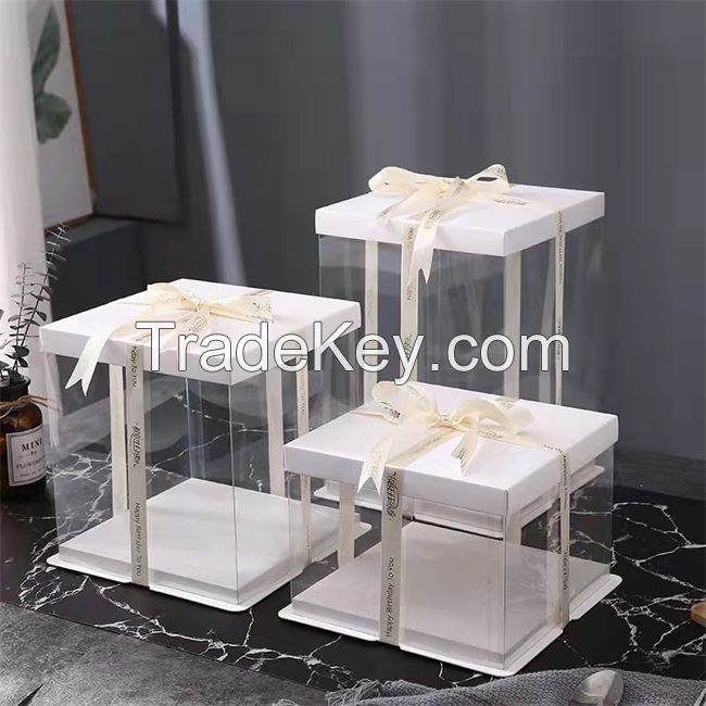 Food Grade Custom Transparent PET Plastic Decorative Wedding Square Cake Boxes In Bulk