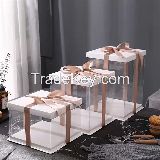 Food Grade Custom Transparent PET Plastic Decorative Wedding Square Cake Boxes In Bulk