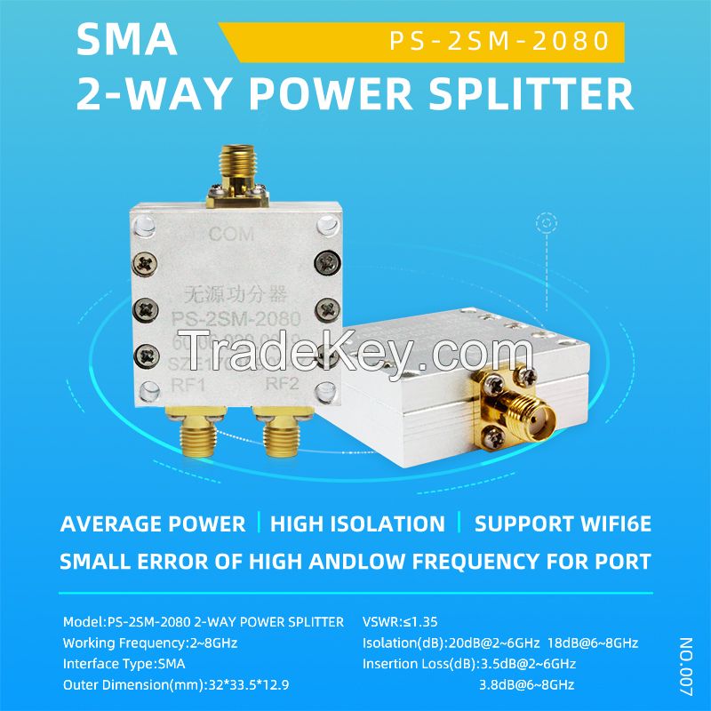 2~8GHz 2 Way Power Splitter or Power Divider