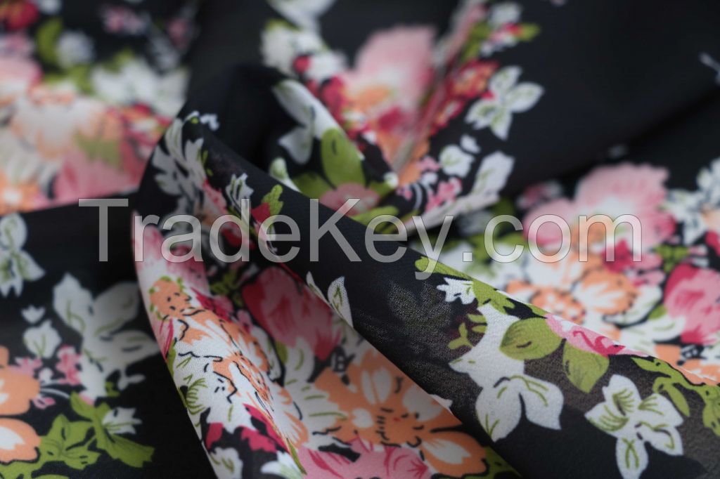100% Polyester Printed Chiffon For Lady Dresses