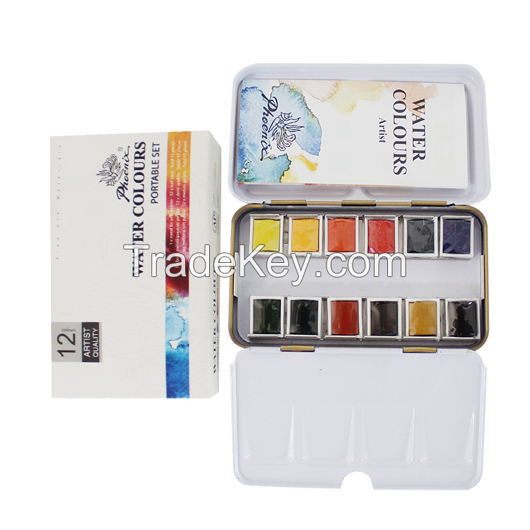 Cheap Phoenix watercolor 12 /24/48 Metalic Tin Artist series with CE certification