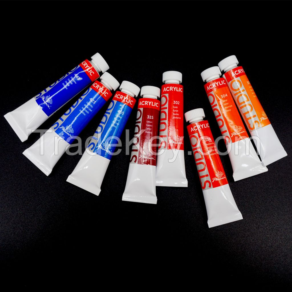 Vivid professional good coverage 24 colors non-toxic 12ml acrylic paint packed with Aluminum tube for artists