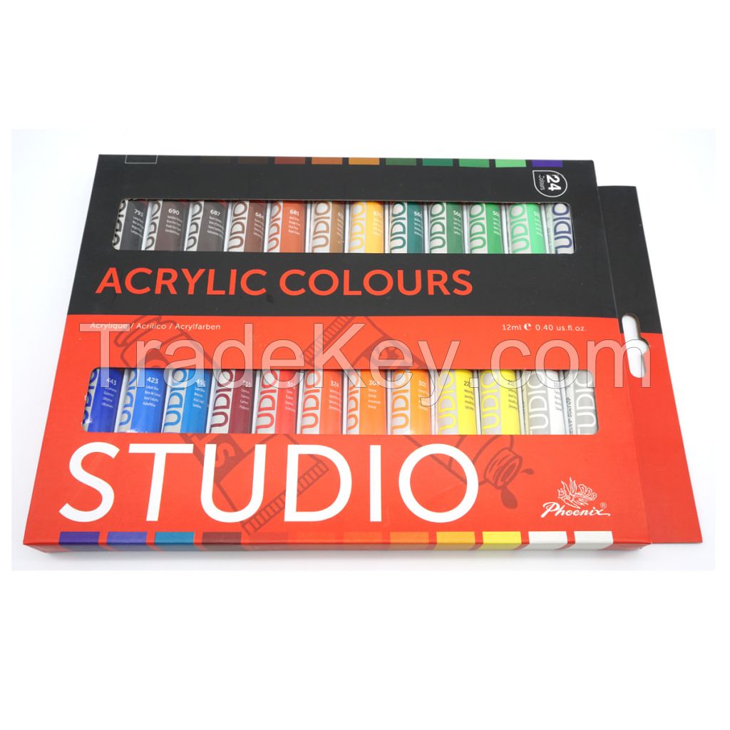 Art Supplies Craft Artist Quality Acrylic Paint Set 24 Colors Rich Pigments for Painting Canvas Fabric