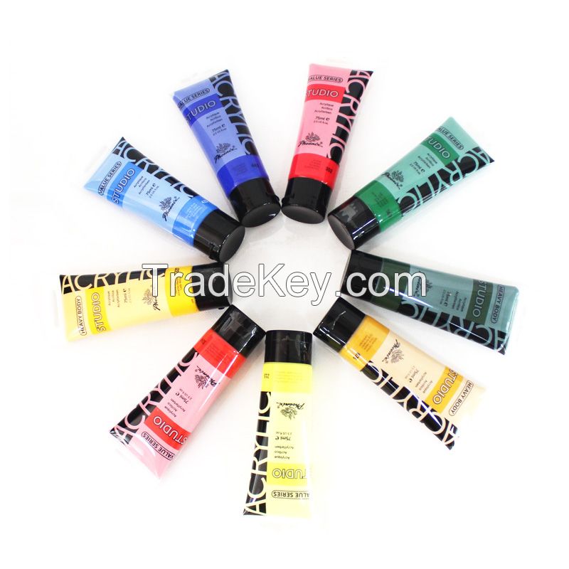 Phoenix Hot Sale Non-toxic 71 Colors Plastic tube 75ml Colorful Acrylic Paint Bulk Artist Acrylic Paint