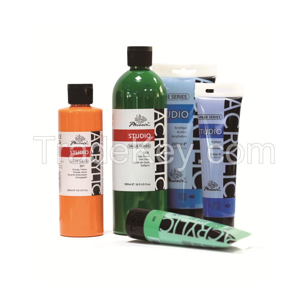 Phoenix Non-toxic Acrylic Paints Studio Series For Canvas 75/100/200/250/500 ml Plastic Bottles Bulk Packages
