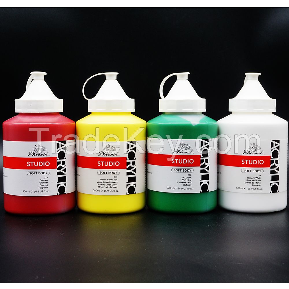Phoenix Hot Sale Non-Toxic 19 Colors Plastic Bottle 500ml Colorful Acrylic Paint Bulk Artist Acrylic Paint