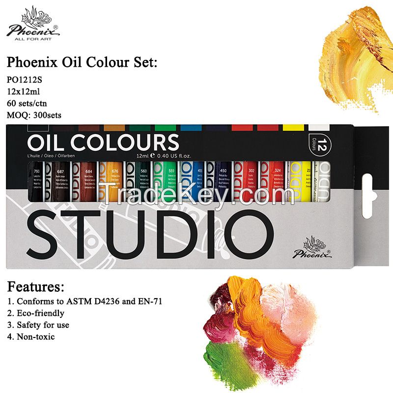 fine quality China Phoenix 12 colors 12ml Oil paint set oil colour for promotion