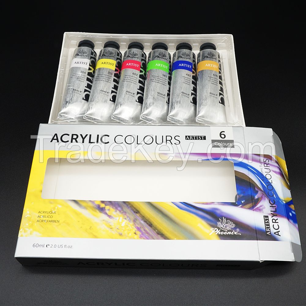 6 Colors 60 Ml Tube Water-Based Matte Finish Art Kids Artist Acrylic Color
