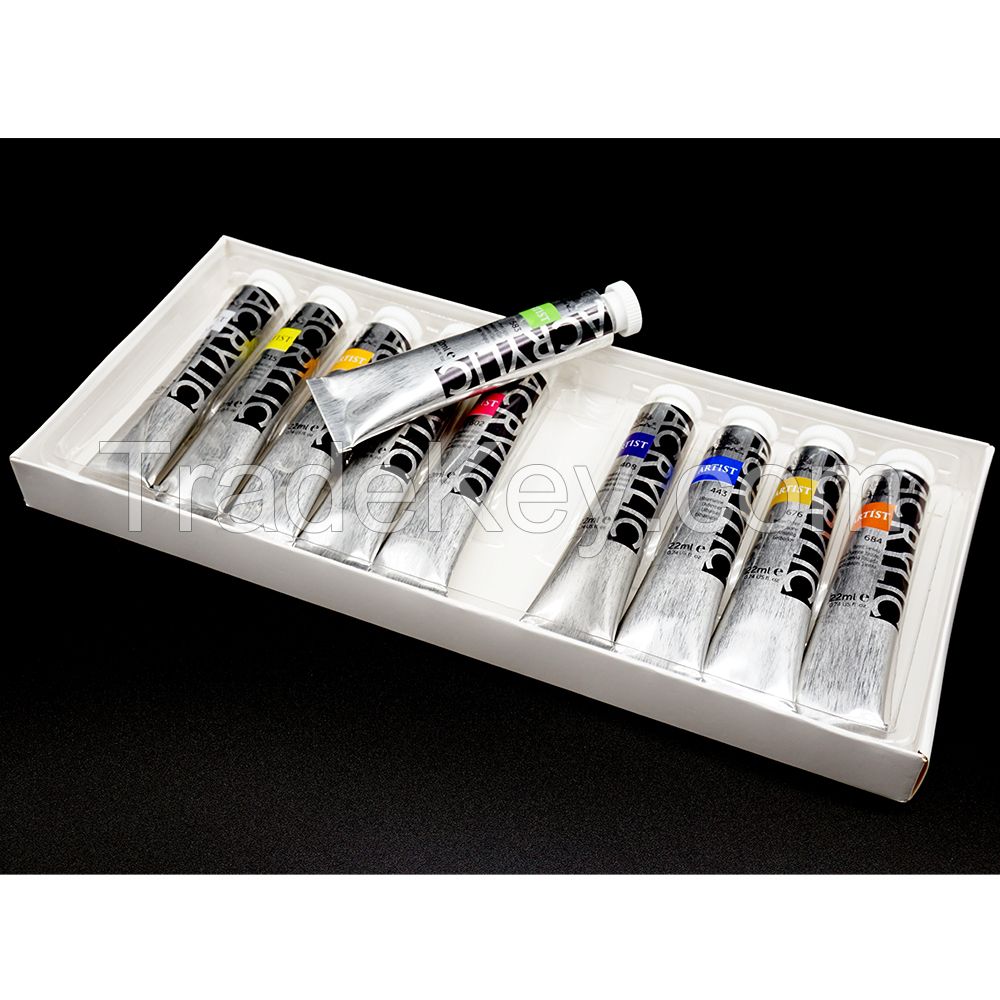 Acrylic Color Sets for Beginners and School Students in 10 Color X 22 Ml Tubes Acrylic Paint Set