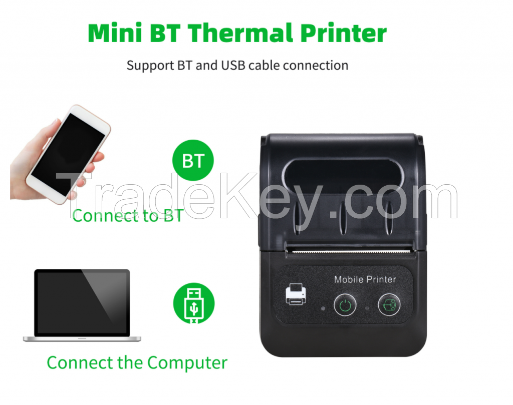 Mini portable thermal printer for barcode and receipt printing with USB & Blue tooth barcode printer handheld for easy carry