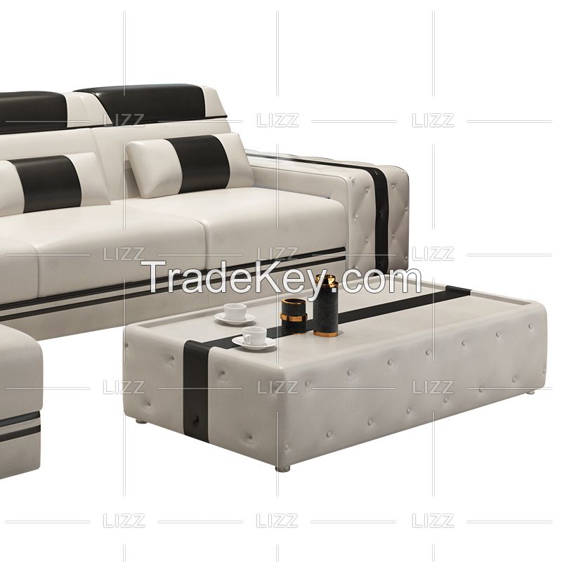 Direct Sell Modern Style Leisure Living Room Couch Furniture European Home Genuine Leather Sofa with LED Lights