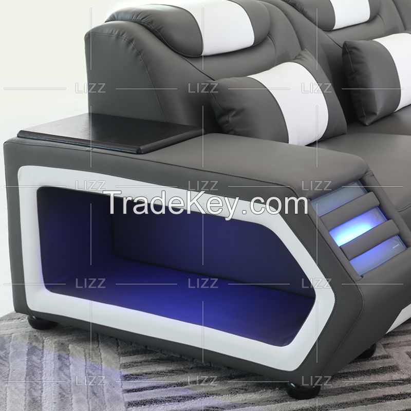 Direct Sell Modern Style Leisure Living Room Couch Furniture European Home Genuine Leather Sofa with LED Lights