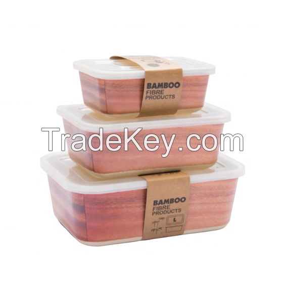 OEM approved rectangular custom airtight reusable biodegradable stackable bamboo fiber food storage container set with lid