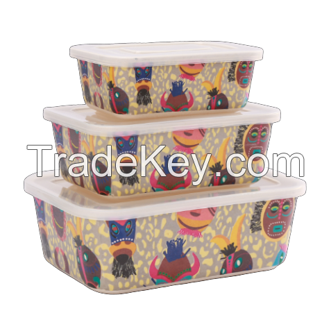 OEM approved rectangular custom airtight reusable biodegradable stackable bamboo fiber food storage container set with lid