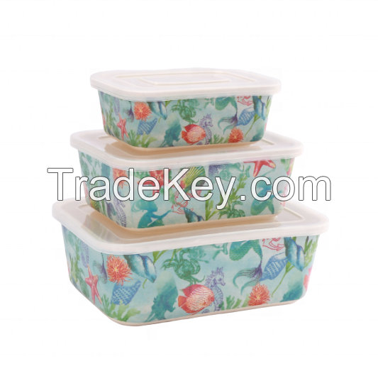 OEM approved rectangular custom airtight reusable biodegradable stackable bamboo fiber food storage container set with lid