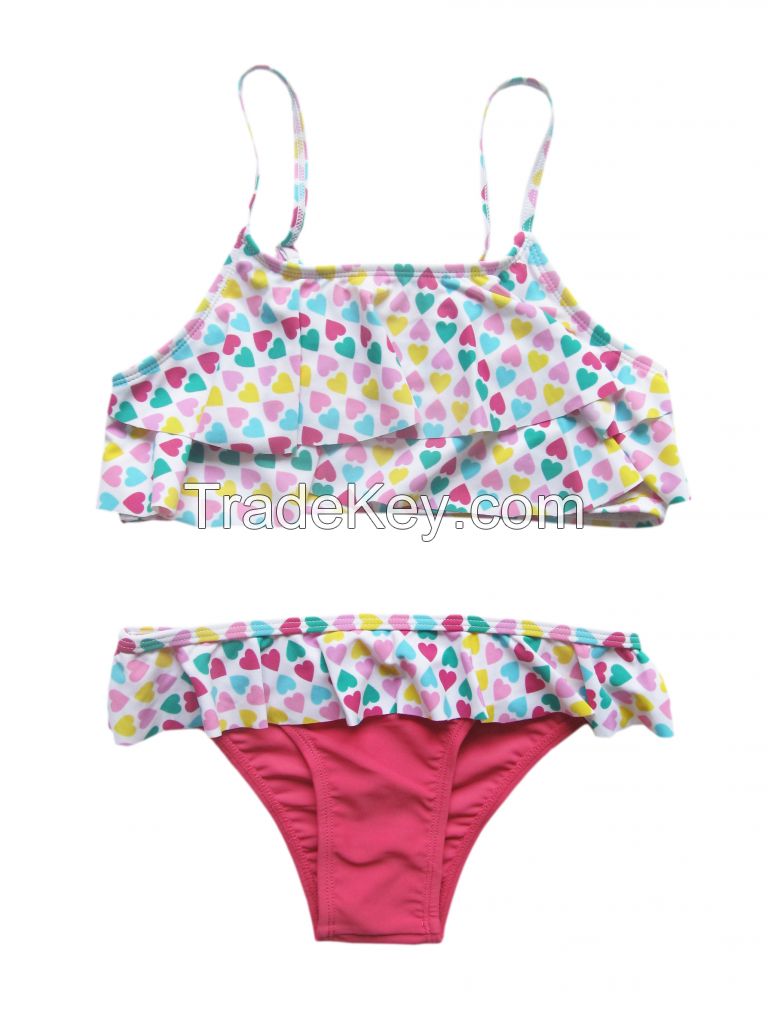 custom logo kids girls swimming tankini two piece bikinii set with frill at top