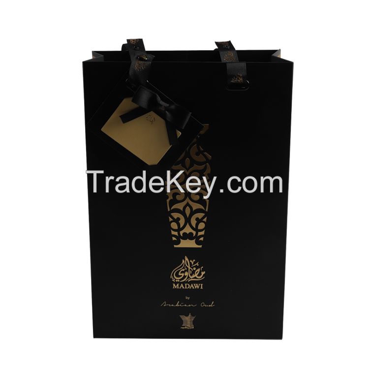 Top quality luxury perfume paper bags with your own logo with ribbon handles