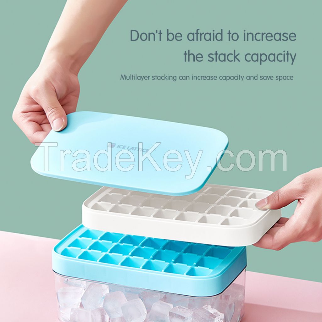Ice Cube Tray With Lid and Bin | 32 Nugget Silicone Ice Tray For Freezer | Flexible Safe Ice Cube Molds Comes with Ice Container, Scoop and Cover (Pink)Ã¢ï¿½Â¦Ice Cube Tray With Lid and Bin | 32 Nugget Silicone 