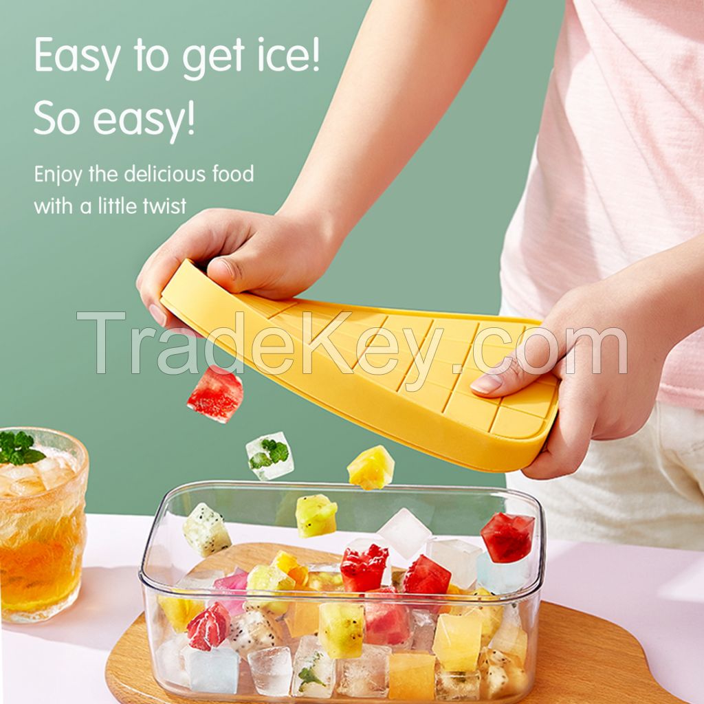 Ice Cube Tray With Lid and Bin | 32 Nugget Silicone Ice Tray For Freezer | Flexible Safe Ice Cube Molds Comes with Ice Container, Scoop and Cover (Pink)Ice Cube Tray With Lid and Bin | 32 Nugget Silicone
