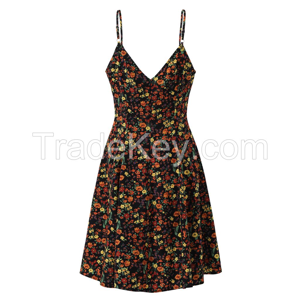 floral V neck dress, party causal strap mini dress spring summer wear