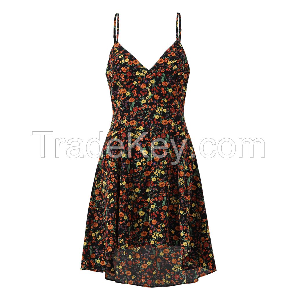 floral V neck dress, party causal strap mini dress spring summer wear