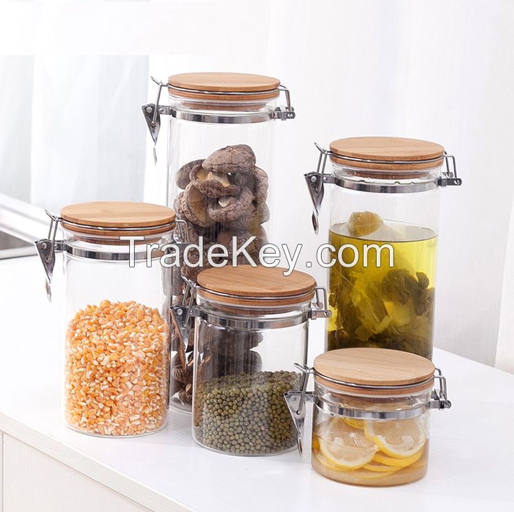 Custom Size Storage Containers Kitchen Glass Storage Jars With Bamboo Lids