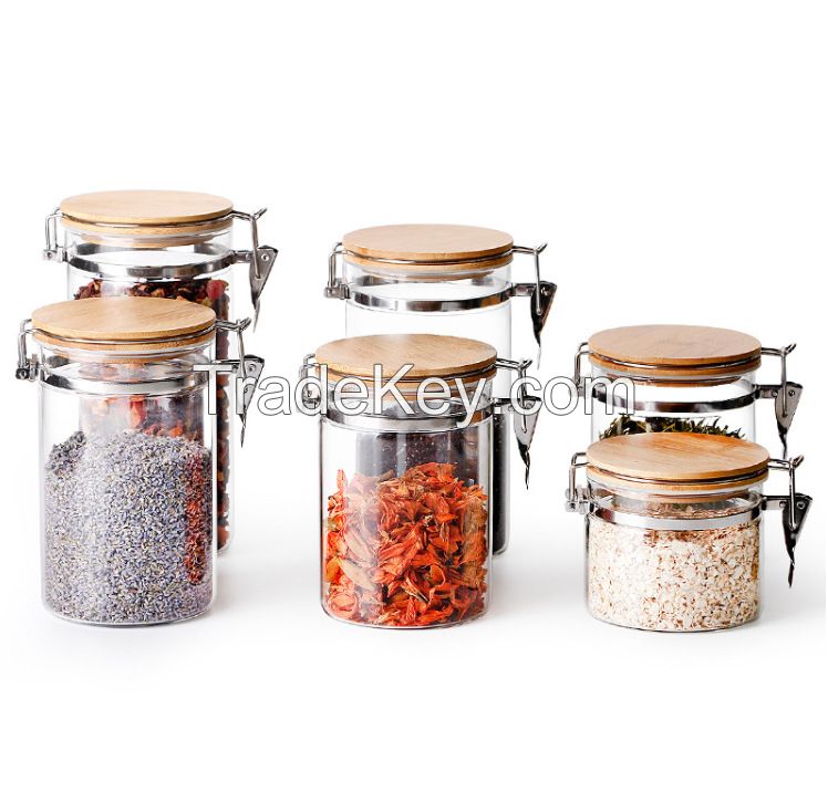 Custom Size Storage Containers Kitchen Glass Storage Jars With Bamboo Lids