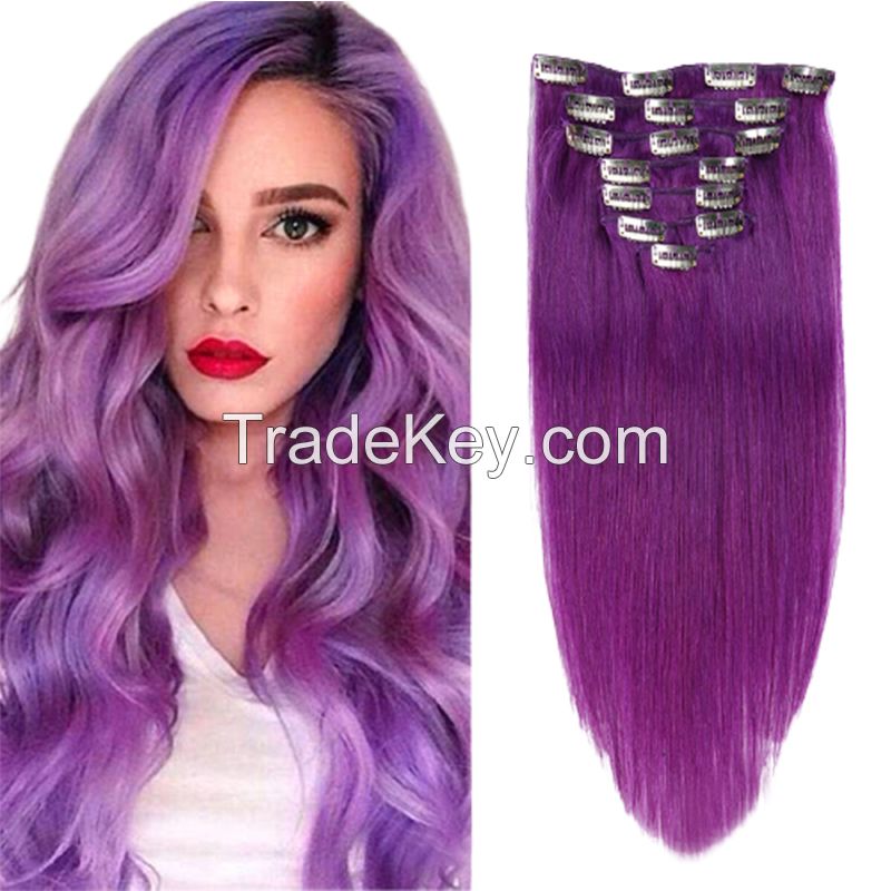 Colors and factory advantages clip in remy hair extensions 7piece hair vendors with cuticle aligned and hair clips channel
