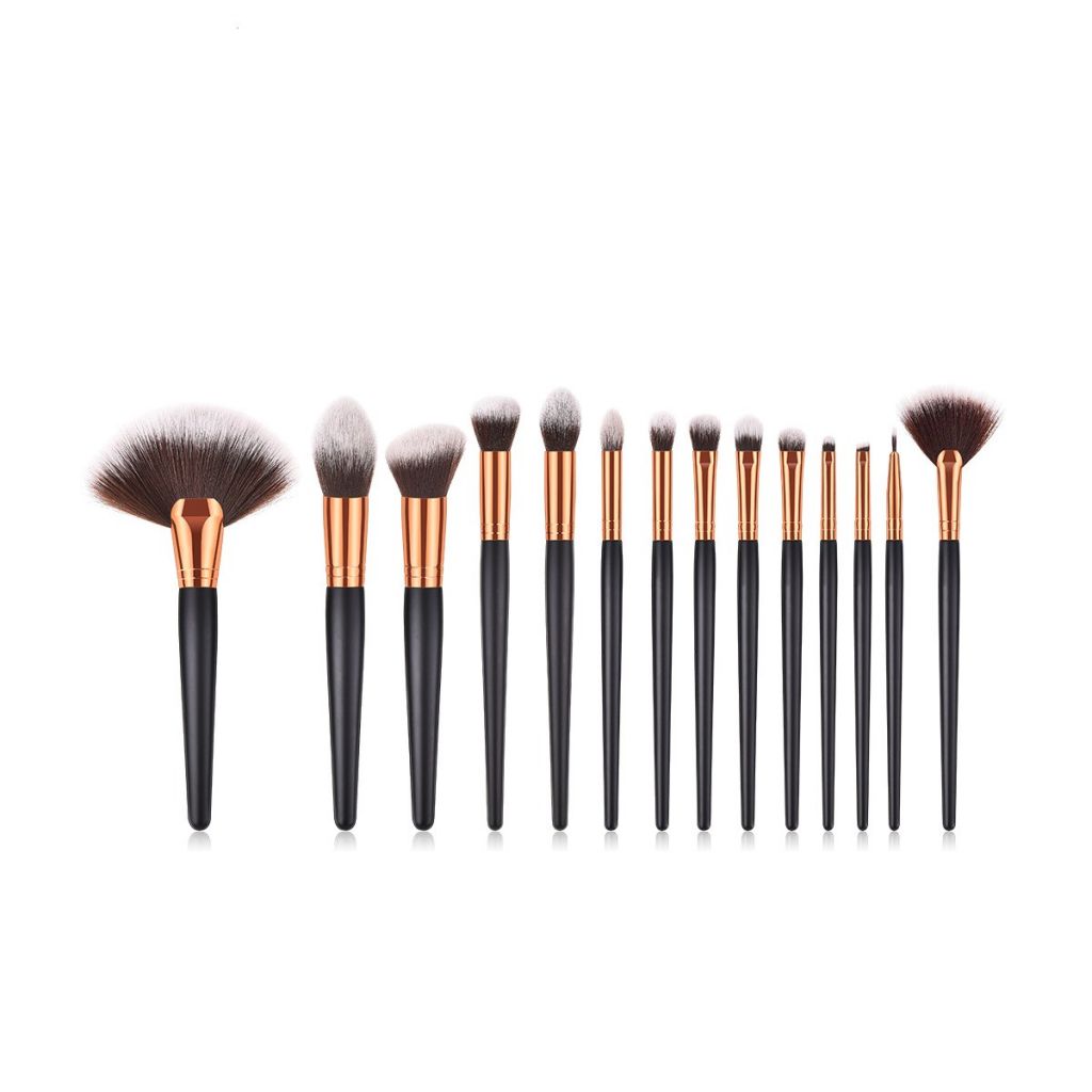 Wholesale Professional Synthetic Hair Makeup Brushes Kit Private Lable Custom Logo 14Pcs Black Rose Gold Makeup Brush Set