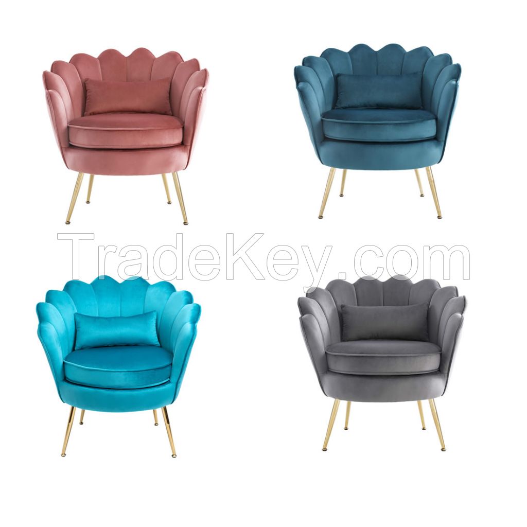 High Quality Luxury Solid Wood Velvet Fabric Metal Leg Design Cushion Seat Hotel Coffee Leisure Chair for Living Room Furniture