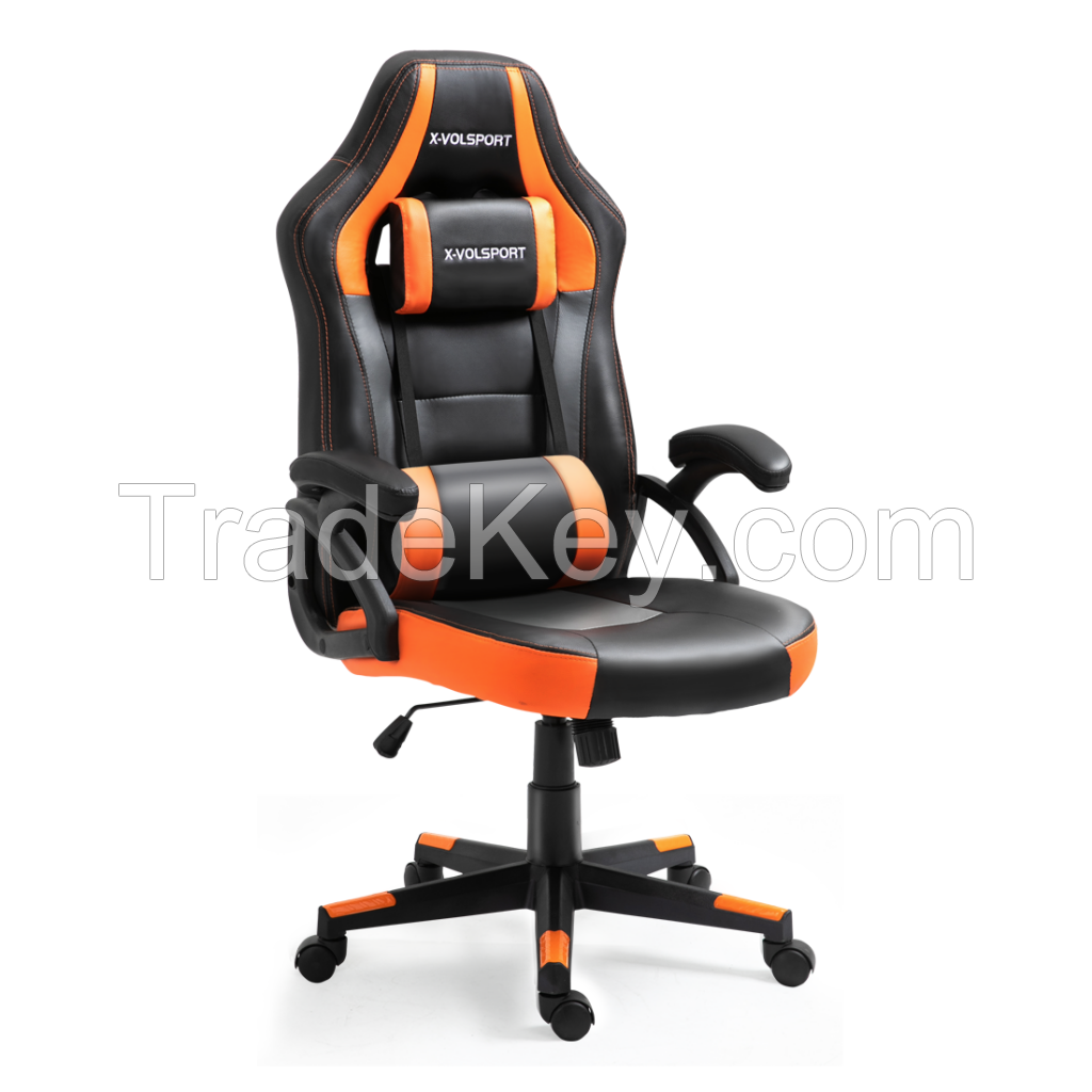 Factory Direct Sale Comfortable Big Size Wide Seat Height Adjustable Swivel Black Orange Leather Office Chair Gaming Chair