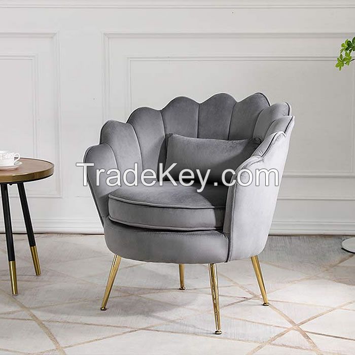 High Quality Luxury Solid Wood Velvet Fabric Metal Leg Design Cushion Seat Hotel Coffee Leisure Chair for Living Room Furniture