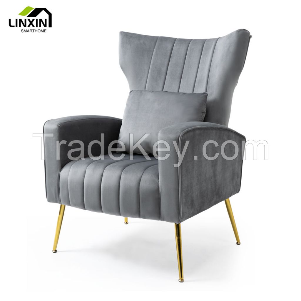 High Quality Modern Luxury Wood Frame Velvet Fabric Backrest and Seat Cushion Removable Arm Chairs Living Room Home Furniture