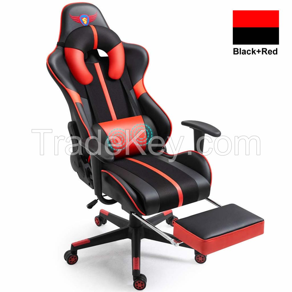 High Quality Luxury rgb Racing Computer Pink and Black 180 Degrees Reclining Gaming Chair with Footrest and massage Pillow