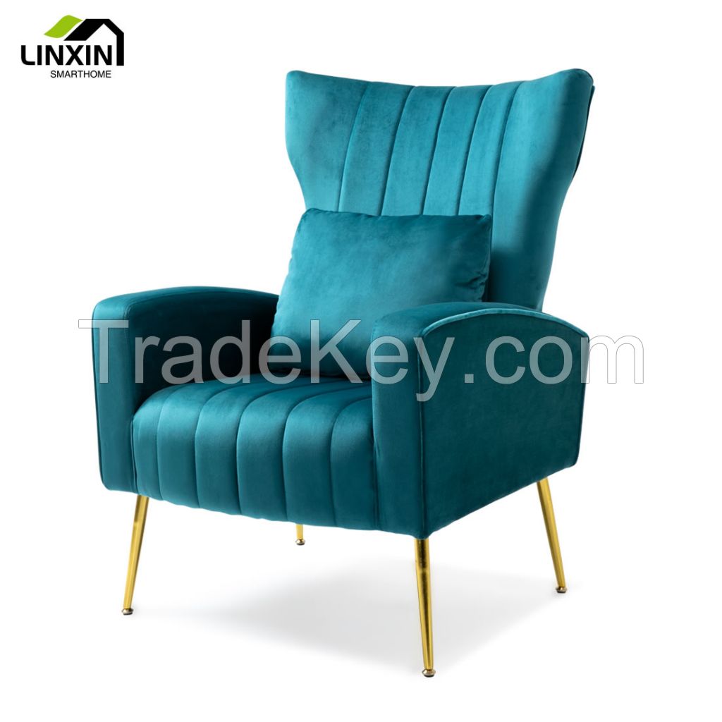 High Quality Modern Luxury Wood Frame Velvet Fabric Backrest and Seat Cushion Removable Arm Chairs Living Room Home Furniture