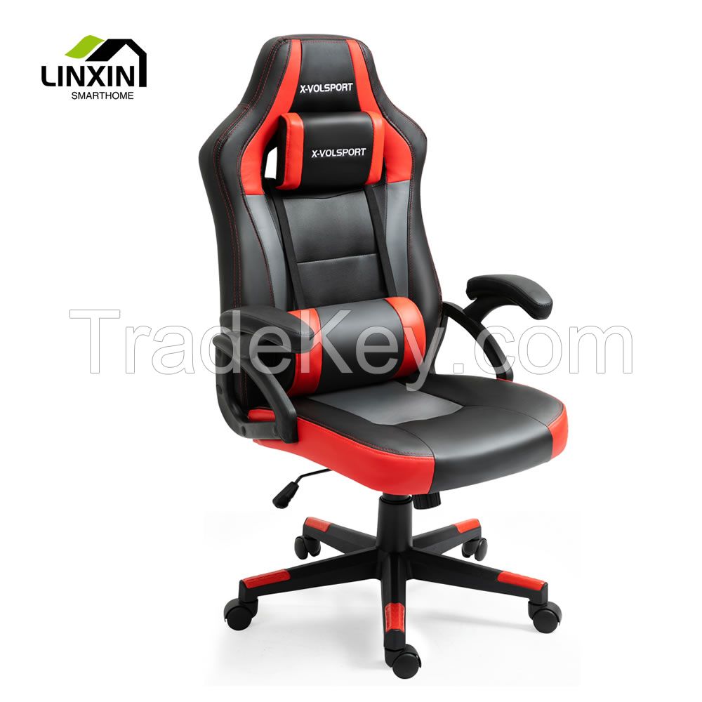 Factory Direct Sale Comfortable Big Size Wide Seat Height Adjustable Swivel Black Orange Leather Office Chair Gaming Chair