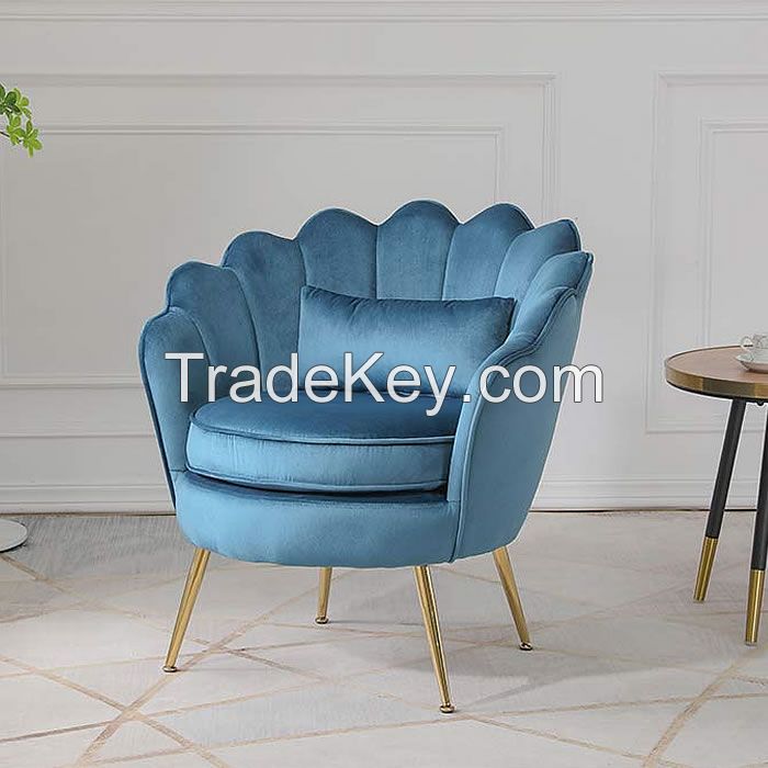 High Quality Luxury Solid Wood Velvet Fabric Metal Leg Design Cushion Seat Hotel Coffee Leisure Chair for Living Room Furniture